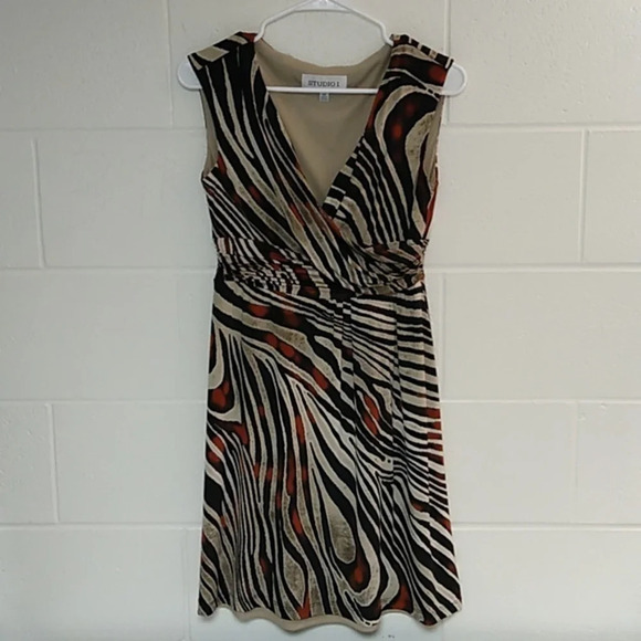 STUDIO i ANIMAL PRINT, MOBWIFE, FAUX WRAP, SOFT, STRETCHY, LINED MINI DRESS - Picture 7 of 7